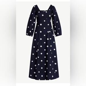 Chic Navy Polka Dot Long Sleeve Dress
